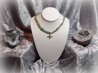 Aquamarine Nugget Gemstone Beaded Necklace with Sterling Silver Celtic Knot