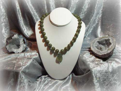 Green Rutilated Quartz and SS Ball Necklace w/ Green Rutilated Quartz Pendant