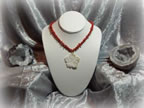Red Coral Beaded Necklace with Mother of Pearl Flower Pendant