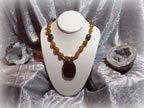 Dark Honey Chalcedony and Oval Pietersite Necklace with New Jade Pendant