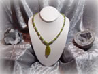 Olive Jade and Rock Crystal Necklace with Korean Jade Freeform Pendant