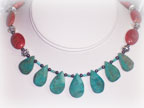 IJDG VTS - Orange Apple Coral Necklace - Turquoise Pendants